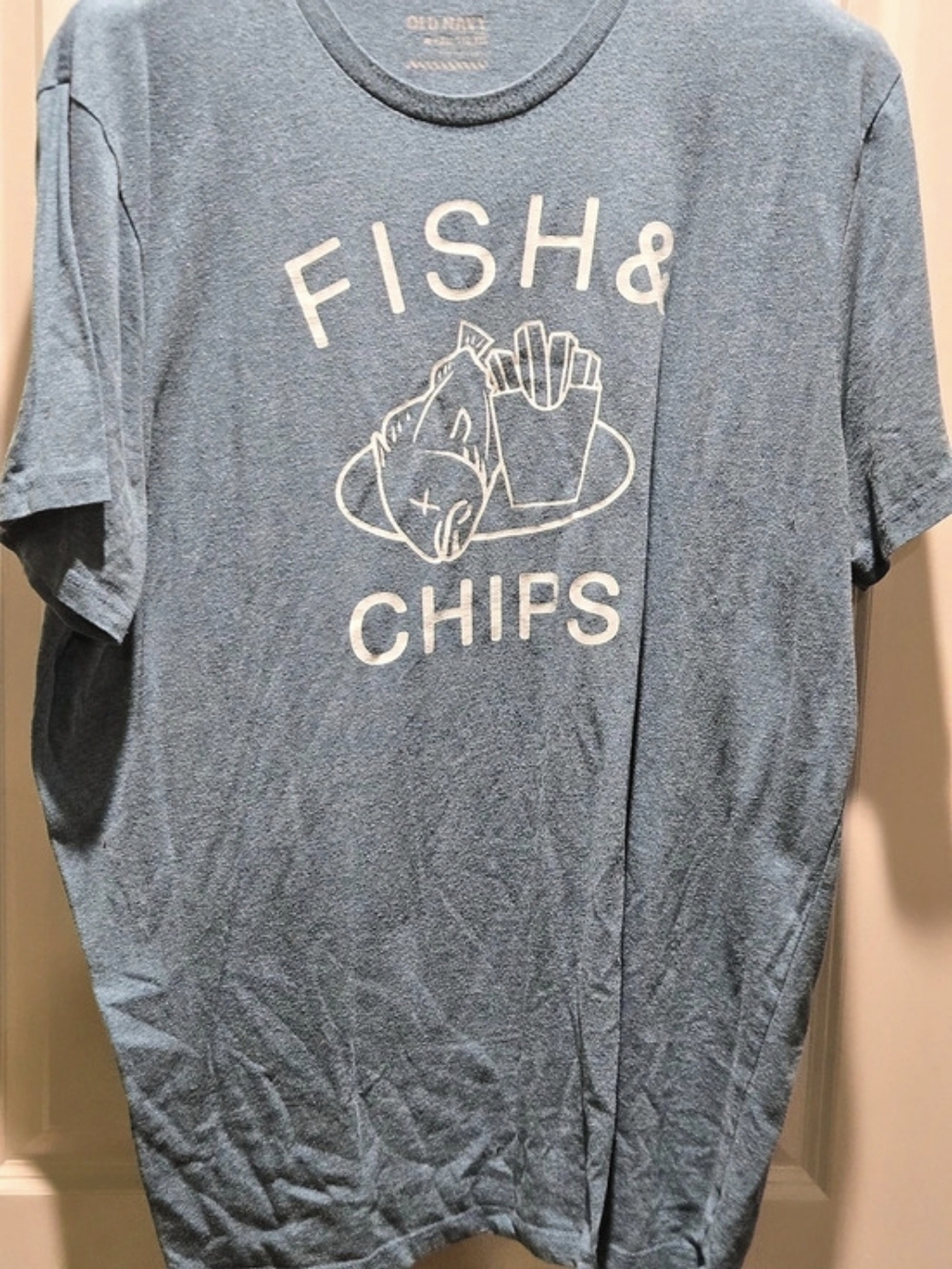 Vintage Old Navy Soft-Washed Graphic T-Shirt Fish & Chips Graphic Tee in Blue